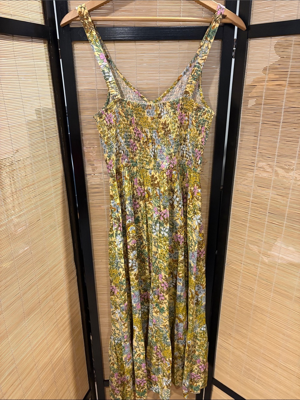 Smocked V-Neck Maxi Dress in Mustard Floral - Picture 5 of 7